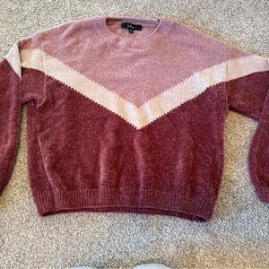 Lulu's Burgundy and Cream Chevron Sweater